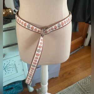 Oakley Cloth Belt with Orange and Brown Geometric Pattern L Cotton Silver VGUC